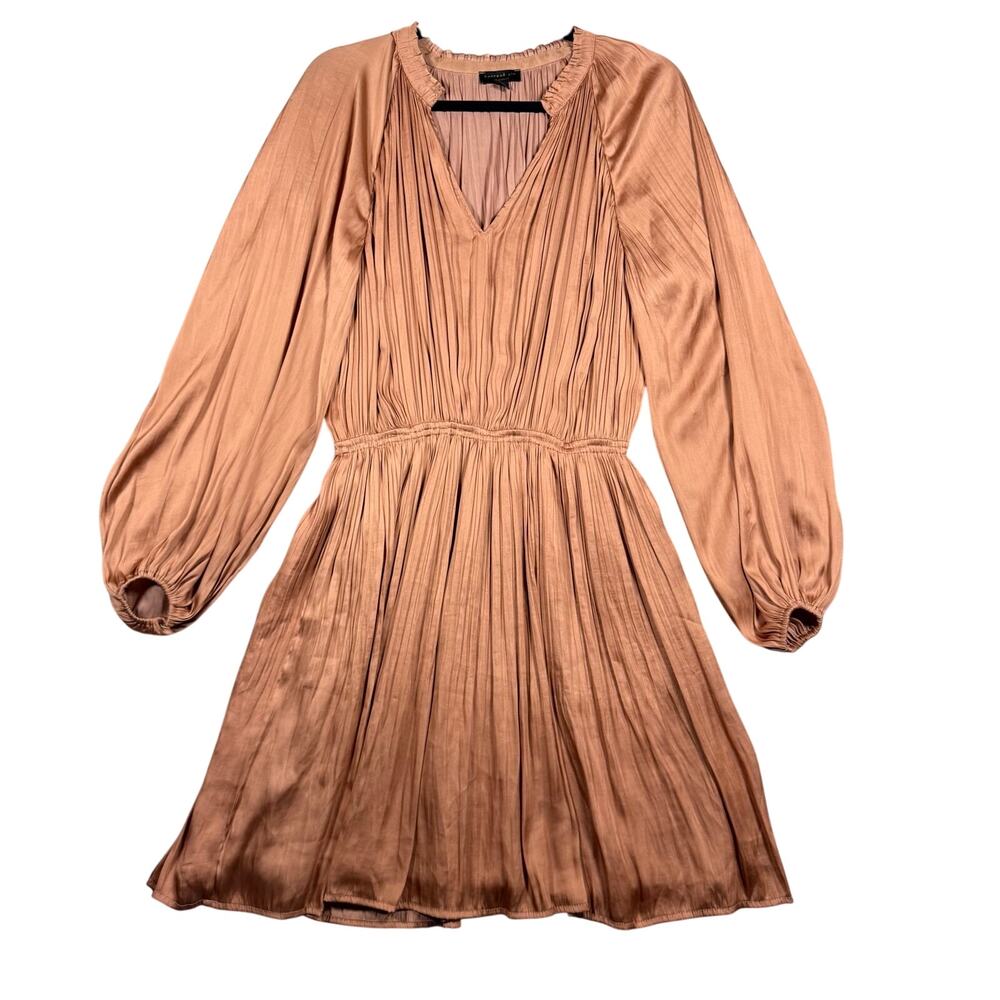 Current Air Rose Gold Satin‎ Pleated Mini Long Sleeve Dress Party - Size XS - Picture 2 of 10